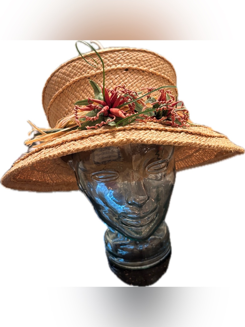 April Cornell Natural Straw Hat with Pink Floral and Raffia Accents - Picture 3 of 10